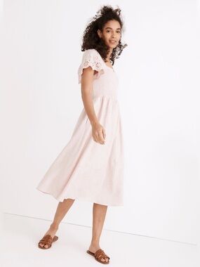 Madewell Lucie Linen-Blend Smocked Midi Dress Wisteria Dove XS EUC
